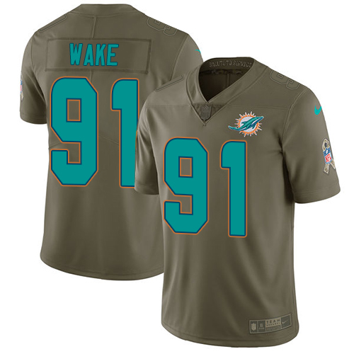 Nike Dolphins #91 Cameron Wake Olive Men's Stitched NFL Limited Salute to Service Jersey - Click Image to Close